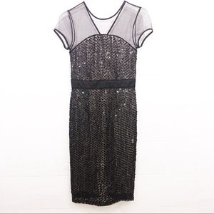 French Connection Black Sequin Mesh Sheath Dress Size 2 – Party Cocktail Holiday